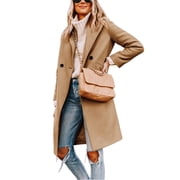 Women's Casual Lapel Collar Wool Coat Single-Breasted Peacoat with Pockets