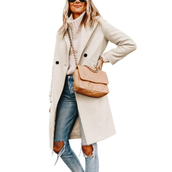 PUWEI Women's Casual Lapel Collar Wool Coat Single-Breasted Peacoat with Pockets