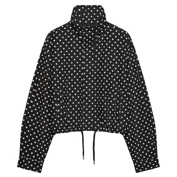 PUWEI Women's Casual Polka Dot Coats Lightweight High Neck Cropped Jacket with Pockets