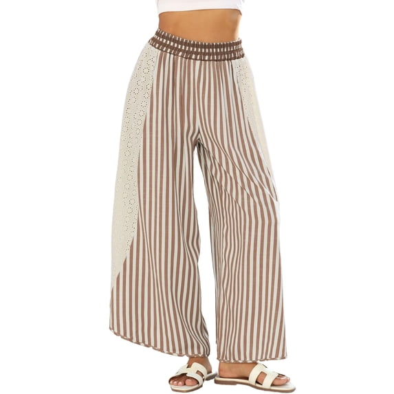 PUWEI Women's Casual Striped Wide Leg Pants Loose Fit Elastic Waist Lounge Pants Palazzo Trousers
