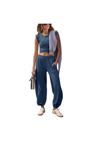 Scyoekwg Womens 2 Piece Outfit Tracksuits Fall Outfits Round Neck Long Sleeve Sweatshirt Jogger Sweatpant Casual Matching Outfits Fashion Two Piece Set Sweatsuit Tracksuit (Light Blue,L