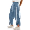 thumbnail image 1 of PUWEI Women's Casual Wide Leg Pants Baggy Drawstring Elastic Waist Contrast Color Strip Sweatpants, 1 of 7