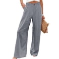 thumbnail image 1 of PUWEI Women's Cotton Linen Casual Pants Button up High Waist Wide Leg Trousers with Pockets, 1 of 7