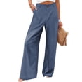 thumbnail image 1 of PUWEI Women's Cotton Linen Casual Pants Button up High Waist Wide Leg Trousers with Pockets, 1 of 7