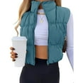 thumbnail image 1 of PUWEI Women's Cropped Puffer Vest Zip-up Stand Collar Padded Gilet Sleeveless Outwear with Pockets, 1 of 7