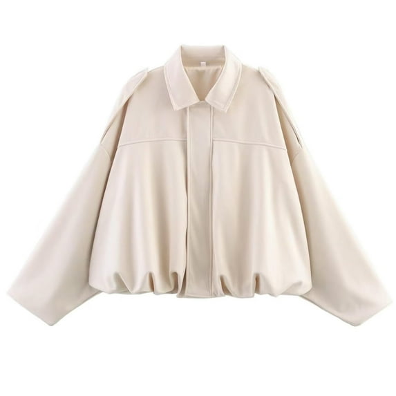 PUWEI Women's Faux Suede Bomber Jacket Lapel Collar Pilot Coat Oversized Motorcycle Jacket Outwear