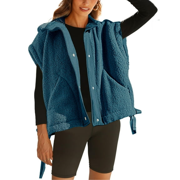 PUWEI Women's Fuzzy Fleece Vest Jacket Sleeveless Sherpa Vest Button Down Warm Gilet with Pockets