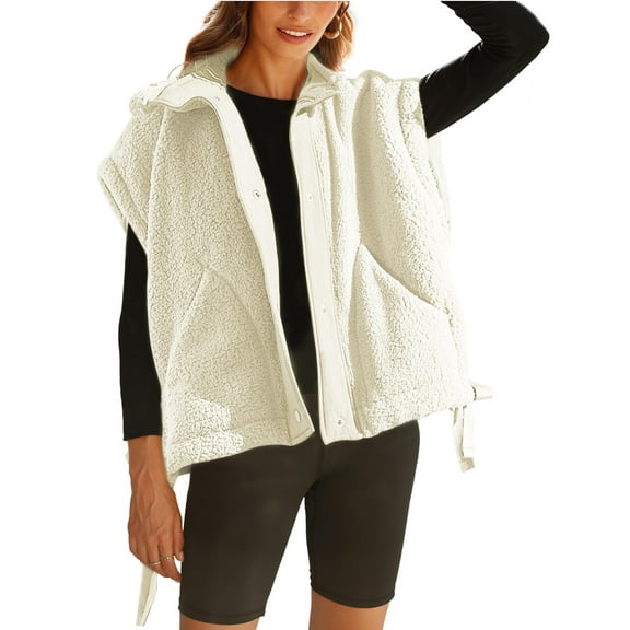 PUWEI Women's Fuzzy Fleece Vest Jacket Sleeveless Sherpa Vest Button Down Warm Gilet with Pockets