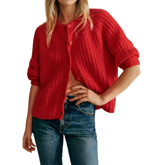 PUWEI Women's Knit Cardigan Open Front Long Sleeve Button Down Sweater Outwear