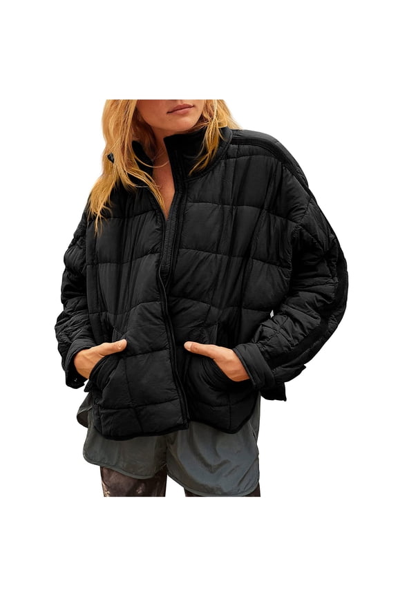 Women's Oversized Lightweight Puffer Jacket Coat Warm Full Zip Long Sleeve Down Coat