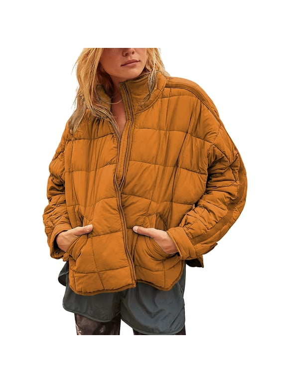 Women's Oversized Lightweight Puffer Jacket Coat Warm Full Zip Long Sleeve Down Coat