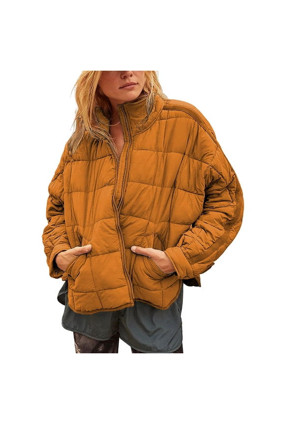 Women's Oversized Lightweight Puffer Jacket Coat Warm Full Zip Long Sleeve Down Coat