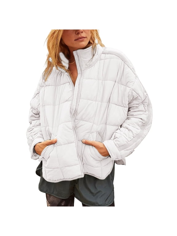 Women's Oversized Lightweight Puffer Jacket Coat Warm Full Zip Long Sleeve Down Coat