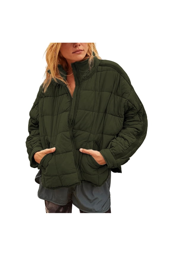 Women's Oversized Lightweight Puffer Jacket Coat Warm Full Zip Long Sleeve Down Coat