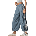 thumbnail image 1 of PUWEI Women's Parachute Pants Baggy Elastic Waist Track Pants Casual Bow Knot Trousers with Pockets, 1 of 7