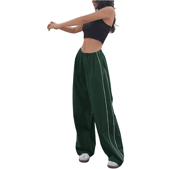 PUWEI Women's Parachute Pants Elastic Waist Baggy Pants Casual Y2K Track Pants Trousers