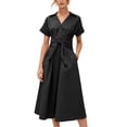 thumbnail image 1 of PUWEI Women's Pleated Shirt Dress Summer Casual Short Sleeve V Neck Button Down Dresses Workwear with Tie, 1 of 7