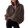 thumbnail image 1 of PUWEI Women's Sherpa Fleece Button Pullover Lightweight Fuzzy Cropped Sweatshirt Coat with Pockets, 1 of 7