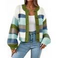 thumbnail image 1 of PUWEI Women's Striped Cardigan Sweaters Long Sleeve Trendy Chunky Knit Color Block Sweater Coat, 1 of 7