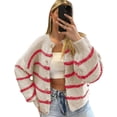 thumbnail image 1 of PUWEI Women's Striped Knit Cardigan Sweater Long Sleeve Button Down Crew Neck Outwear, 1 of 7