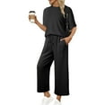 thumbnail image 1 of PUWEI Women's Summer Two Piece Outfits Casual Short Sleeve Pullover and Cropped Wide Leg Pants Lounge Sets, 1 of 7