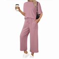 thumbnail image 1 of PUWEI Women's Summer Two Piece Outfits Casual Short Sleeve Pullover and Cropped Wide Leg Pants Lounge Sets, 1 of 7
