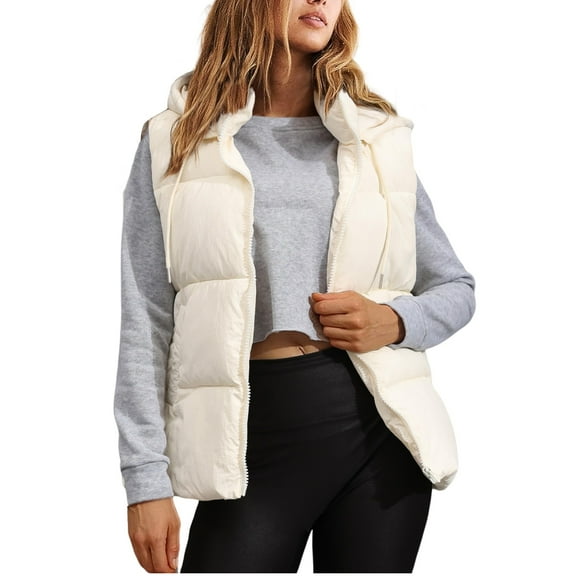 PUWEI Women's Warm Puffer Vest Sleeveless Full Zip Puffy Jacket Removable Hood with Pockets
