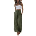thumbnail image 1 of PUWEI Women's Wide Leg Cotton Linen Pants High Waist Adjustable Tie Knot Lounge Trousers, 1 of 7