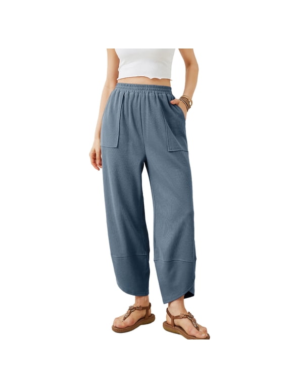 Women's Wide Leg Pants Baggy Elastic Waisted Palazzo Harem Trousers with Pockets