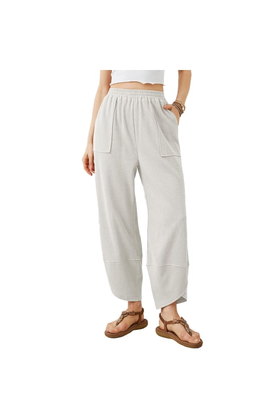 Women's Wide Leg Pants Baggy Elastic Waisted Palazzo Harem Trousers with Pockets