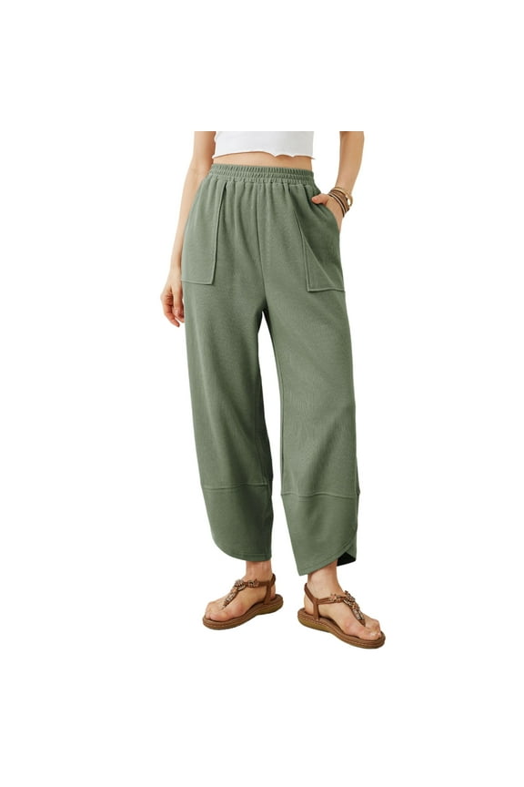 Women's Wide Leg Pants Baggy Elastic Waisted Palazzo Harem Trousers with Pockets