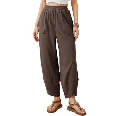 PUWEI Women's Wide Leg Pants Baggy Elastic Waisted Palazzo Harem Trousers with Pockets