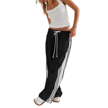 PUWEI Women's Wide Leg Pants Side Striped Drawstring High Waist Palazzo Sweatpants with Pockets