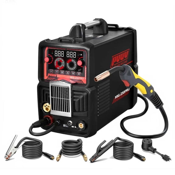 PUWU 250Amp Aluminum MIG Welder, 8 IN 1 MIG/Single Pulse MIG/Flux Core/Lift TIG/Stick/MAG/Mannual MIG/Spool Gun Compatible Aluminum Welding Machine,110/220V MultiProcess Welder(BLACK)