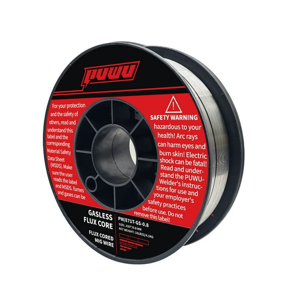 PUWU Gasless Flux Core MIG Wire, PW/E71T-GS, 0.8mm Diameter, 10LB (4.5KG) Spool