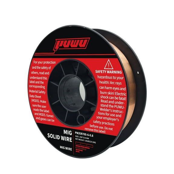 PUWU MIG Solid Welding Wire, ER70S-6, 0.8mm Diameter, 10LB (4.5KG) Spool