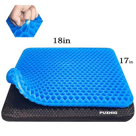 PUXHIG Gel Seat Cushion for Long Sitting Pressure Relief for Back, Sciatica, Coccyx, Tailbone Pain – Wheelchair Cushions, Car and Truck Seat Cushion, Chair Pad for Office Chairs