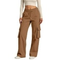 thumbnail image 1 of Tiweut Casual Cargo Pants Women High Waist Loose Fit Elastic Waistband Drawstring Utility Wide Leg Comfortable Pockets Regular Trousers Brown,XL, 1 of 7