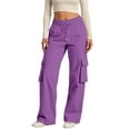 thumbnail image 1 of Tiweut Casual Cargo Pants Women High Waist Loose Fit Elastic Waistband Drawstring Utility Wide Leg Comfortable Pockets Regular Trousers Purple,M, 1 of 7
