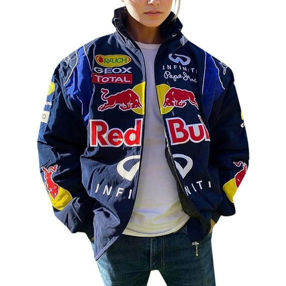 PUYAHG Casual Jackets for Women Stylish Printed Loose Fit Long Sleeve Windbreaker Coat Motorcycle Sport Outerwear Outdoor Clothes Navy,L