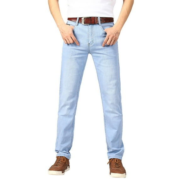 PUYAHG Casual Jeans Men Mens Slim Fit Denim Pants Long High Waist Straight Leg Skinny Stretch Relaxed Fit Trousers Light Blue,30