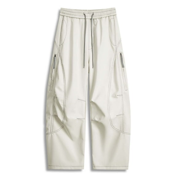 Tiweut Casual Mens Pants Fall Long Wide Leg Elastic Waist Drawstring Loose Fit Functional Rushing Couple Outdoor Pant Man Trousers White,S