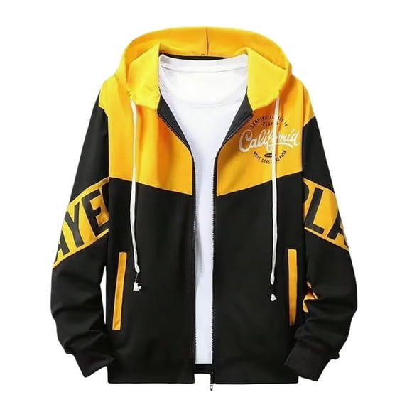 PUYAHG Casual Outdoor Jackets for Men Spring Fall Loose Fitting Oversized Sports Style Long Sleeved Outdoor Clothes Yellow,2XL