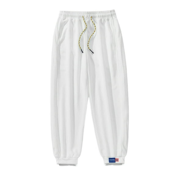 Tiweut Casual Pants for Mens Soft Lightweight Long Joggers Elastic Waisted Loose Fit Everyday Wear Drawstring Trousers White,M