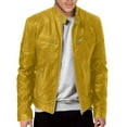thumbnail image 1 of PUYAHG Jackets For Men Leather Jacket Men Vintage Cool Jacket Leather Long Sleeve Stand Collar Club Coat Mens Winter Coats Yellow,5XL, 1 of 5