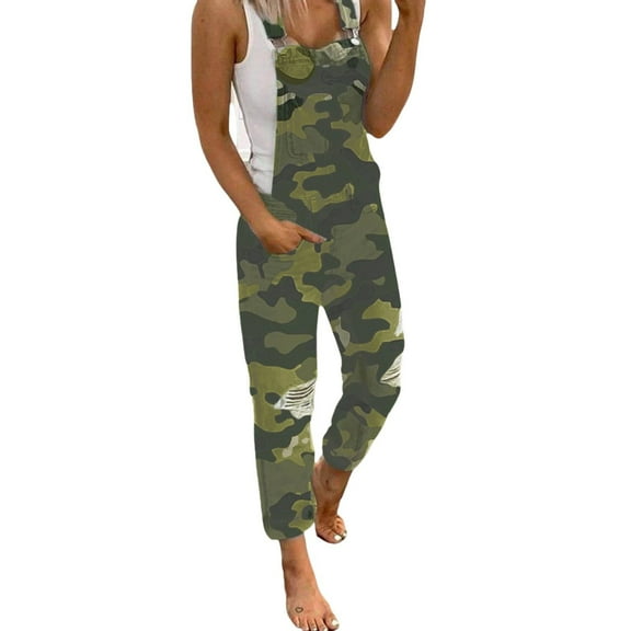 PUYAHG Jeans for Womens Denim Rompers Long Pants Straight Leg Overalls Ripped Washed Bib Jumpsuits Suspender Relaxed Fit Trousers Camouflage,XL