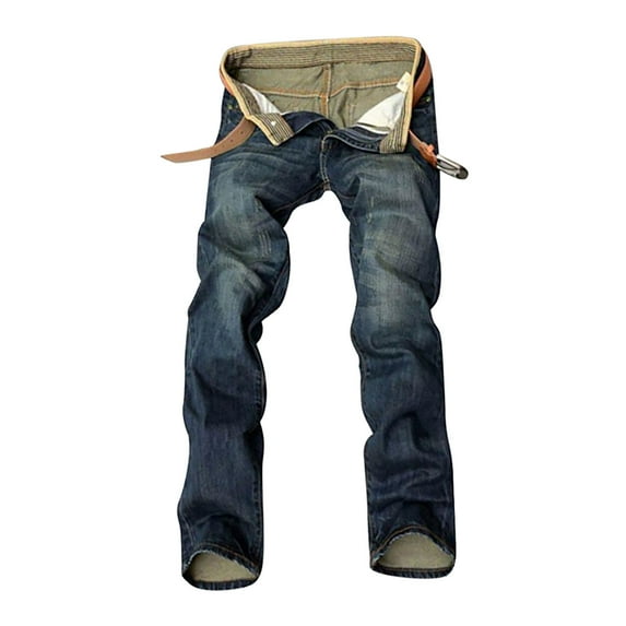 PUYAHG Men's Jeans Mens Stretch Denim Long Pants Straight Leg Loose Fit High Waist Trousers for Man Dark Blue,30