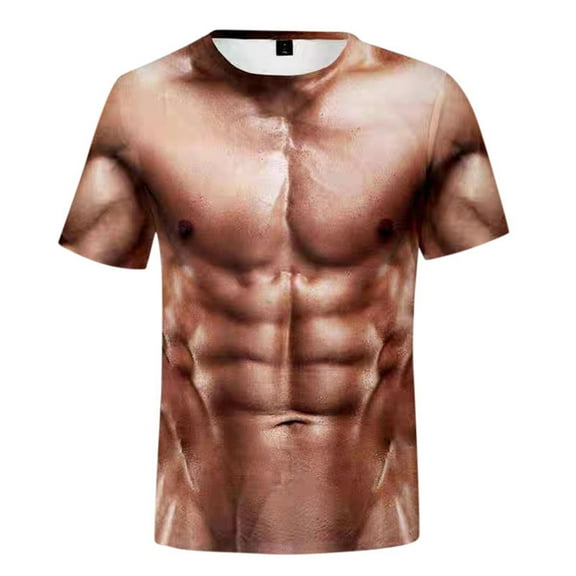 PUYAHG Mens Casual T Shirts 2025 Fashion Halloween Muscle 3D Digital Printed Short Sleeved Crew Neck Funny Relaxed Fit Tops Red,3XL