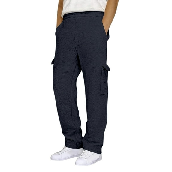 Tiweut Mens Pants Long Straight Leg Elastic Waist Loose Fit Stretchable Soft Lightweight Everyday Wear Man Trousers Navy,M