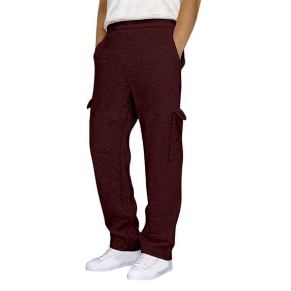 Tiweut Mens Pants Long Straight Leg Elastic Waist Loose Fit Stretchable Soft Lightweight Everyday Wear Man Trousers Wine,M